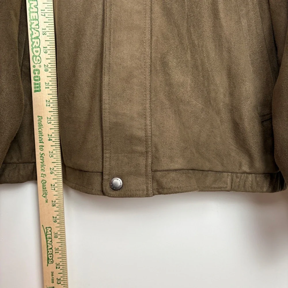 Claiborne Men Jacket L Brown Sueded Finish Full Zip Bomber Harrington Minimalist
